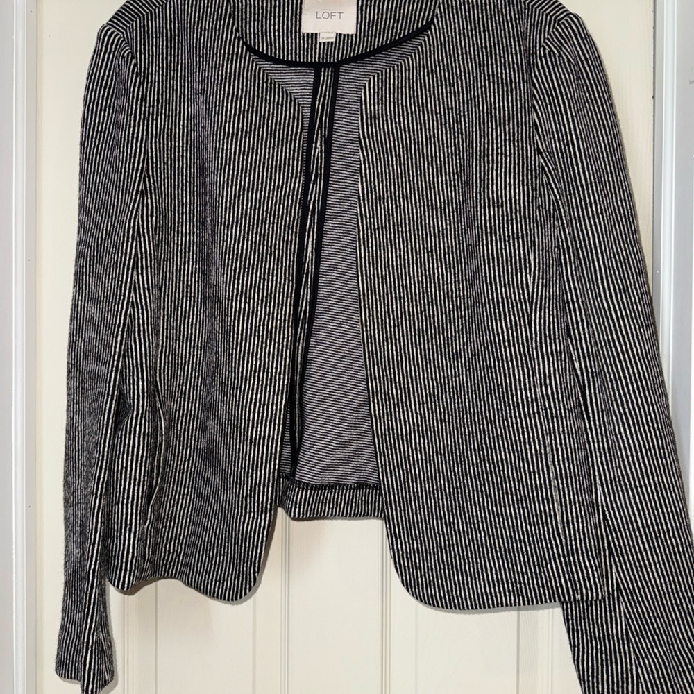 LOFT Women's Striped Black and White Blazer